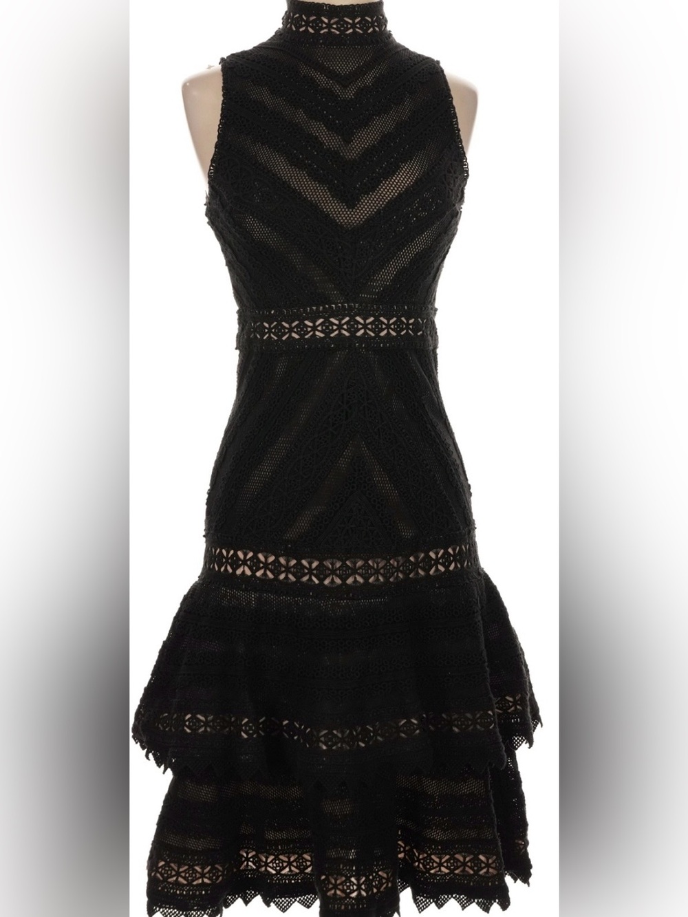 Alice + Olivia Black High-Neck Fit-and-Flare Midi Dress